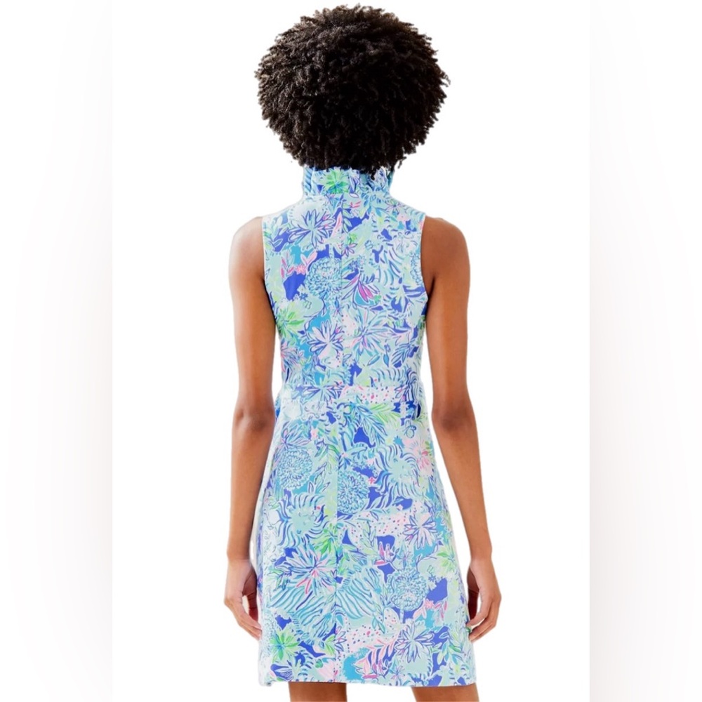 LILLY PULITZER COASTAL BLUE LION AROUND WRAP DRESS WITH RUFFLE - Picture 3 of 12